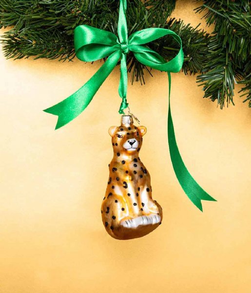 Vondels Christmas decoration Ornament glass panther H13cm Gold