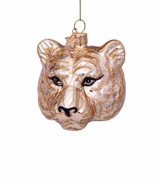 Vondels Christmas decoration Ornament glass tiger head H11cm Gold