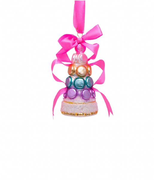 Vondels Christmas decoration Ornament glass multi soft color macaron tower bow H12 cm Pink