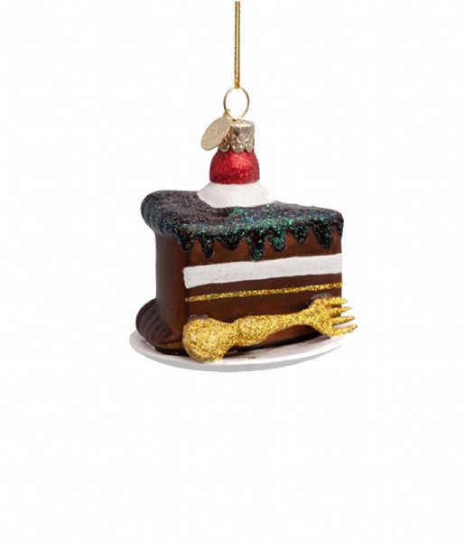 Vondels Christmas decoration Ornament glass chocolate cake gold fork H8cm Brown