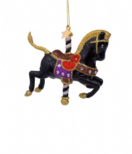 Vondels Christmas decoration Ornament glass carousel horse H9cm Black