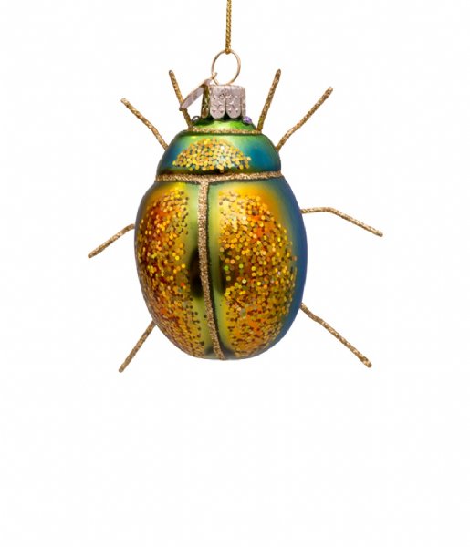 Vondels Christmas decoration Ornament glass scarabee glitter H8cm Blue Green
