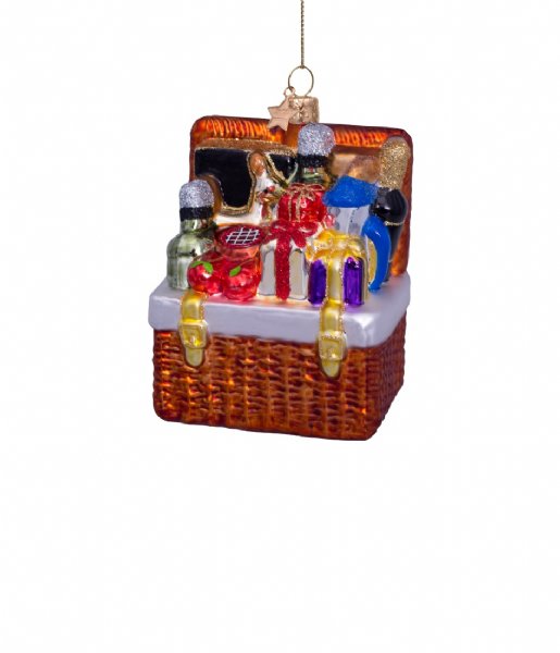 Vondels Christmas decoration Ornament glass hamper with gifts H11cm Brown