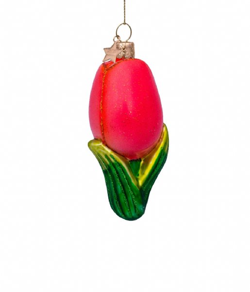 Vondels Christmas decoration Ornament glass tulip H8.5cm box Orange Red
