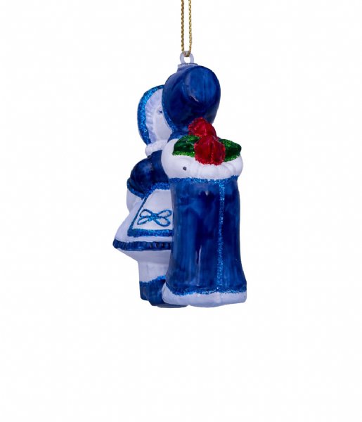 Vondels Christmas decoration Ornament glass Delft kissing boy and girl H10cm box Blue