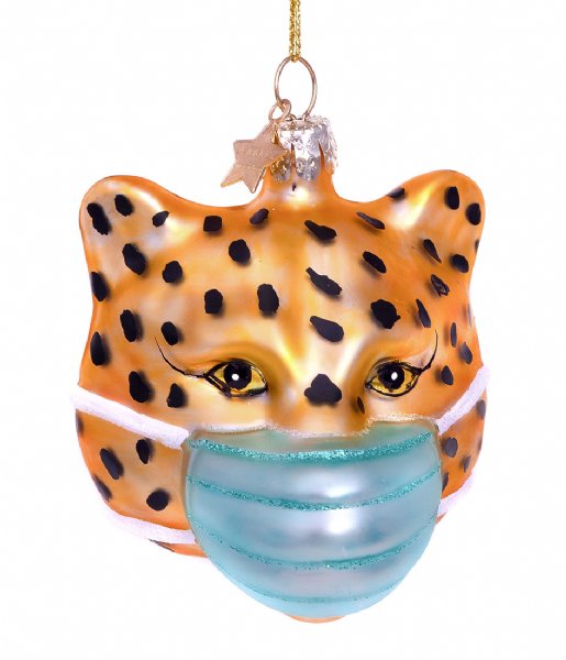 Vondels Christmas decoration Ornament Glass Panther With Face Mask 11 cm Gold plated