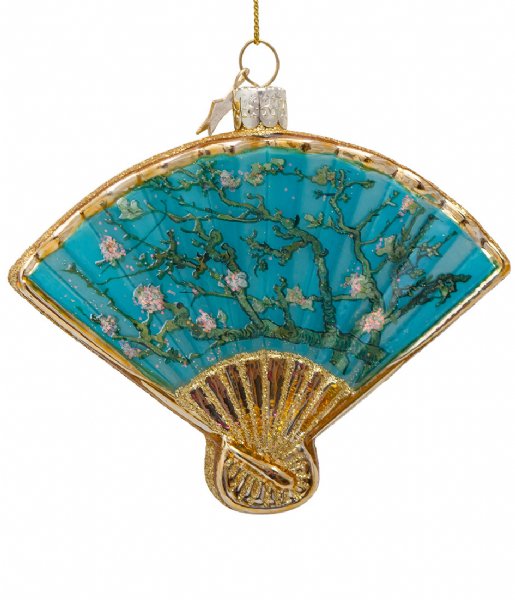 Vondels Christmas decoration Ornament Glass Van Gogh Blossom Fan 10 cm Blue almond